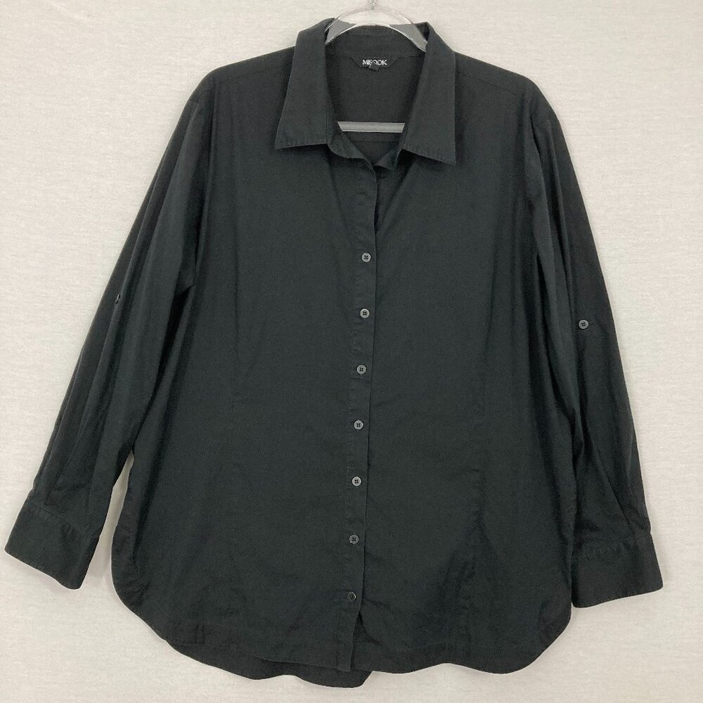 Misook Black Relaxed Fit Long Sleeve Button Down XL Preppy Office